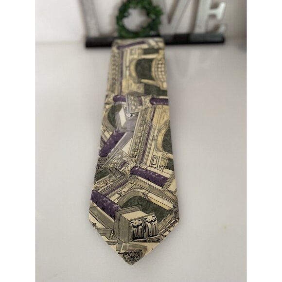 Structure Architecture Building Roman‎ Pillars Necktie Tie 100% Cotton USA Vtg - Picture 1 of 16